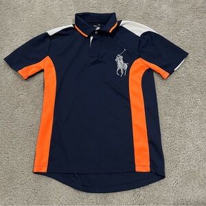 Ralph Lauren Boys Youth Big Pony Polo Shirt Blue & Orange Size Large